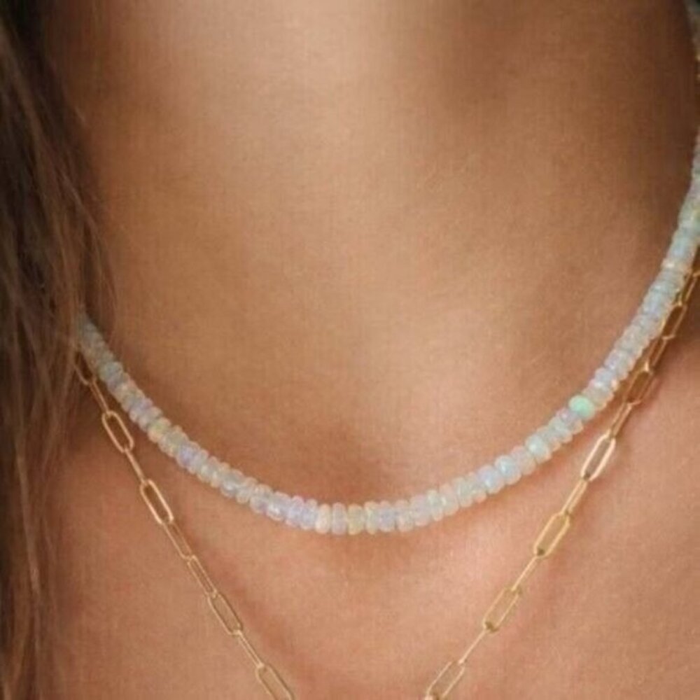 Ethiopian Fire Opal Beaded Necklace – Genuine AAA Opals with Gold Clasp STUNNING - Picture 5 of 12